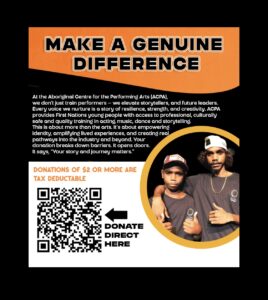 Make a Genuine Difference donation campaign for the Aboriginal Centre for Performing ARTS (ACPA), with QR code for direct tax-deductable donations.